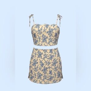 Blue Floral Print Mini Skirt - Women's Summer Skirt